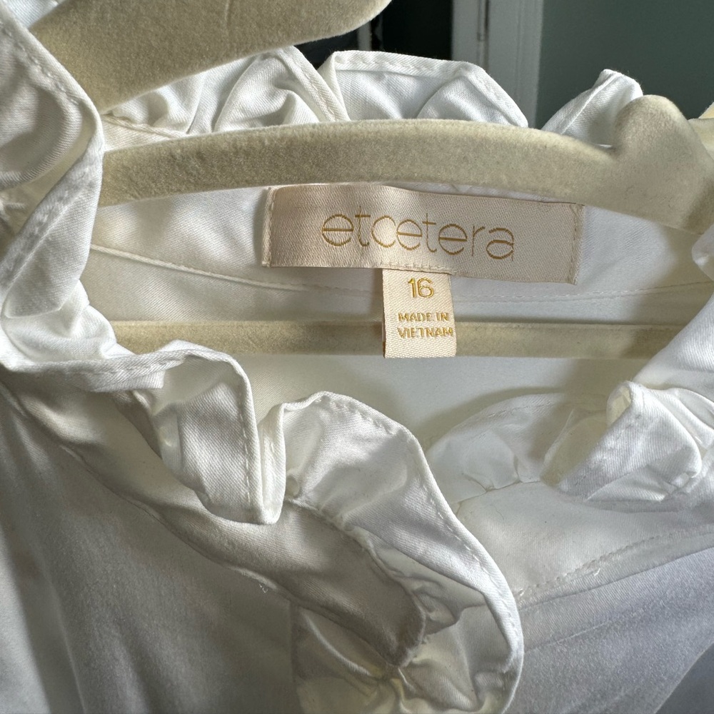 Etcetera White Ruffled Button Down Blouse - image 3